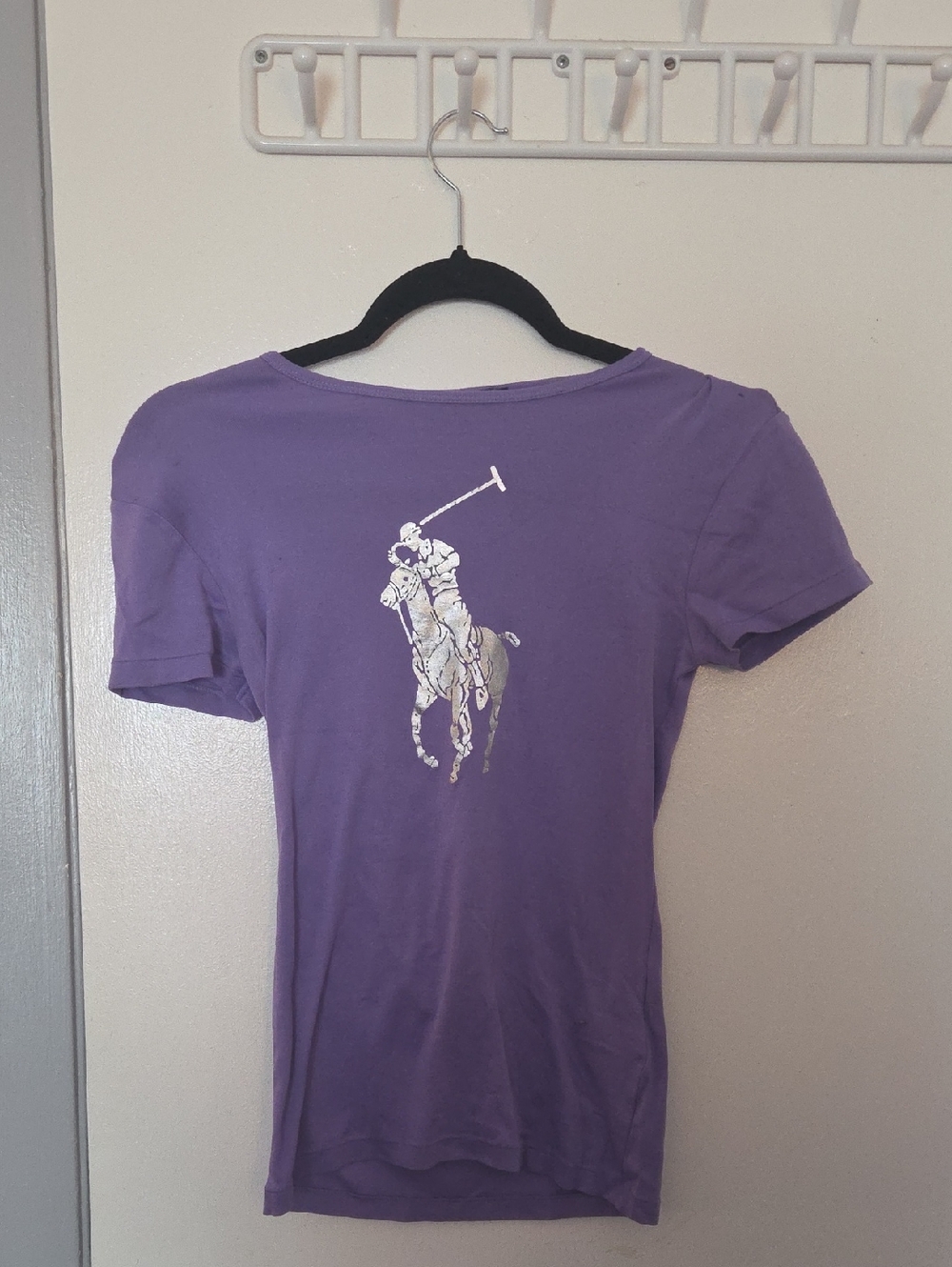 VTG Ralph Lauren Golf Big Pony Metallic Graphic Tee Purple Size S Tailored Fit